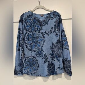 J. Jill Blue Floral Long Sleeve Top